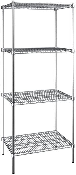 21" x 30" NSF Chrome 4-Shelf Kit with 74" Posts, Heavy Duty Storage Shelving, Wire Shelving Kit, NSF Commercial Storage Rack Unit