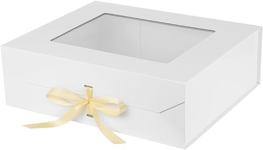 Extra Large White Gift Box White for Presents with Ribbon 19x16x6 Inches Clear Gift Box with Window Magnetic Closure Gift Boxes with Lids-NeatNest