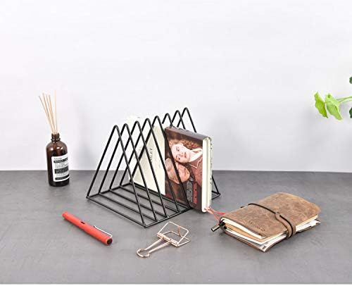 Black Metal Vinyl Record Holder,Vertical Record Player Holder,File Organizer for Desk,Desktop File Sorters,Paper Organizer and Record Holder Stand,Triangle Upright 9 Lattice Vinyl Rack Stand,1Pack-NeatNest