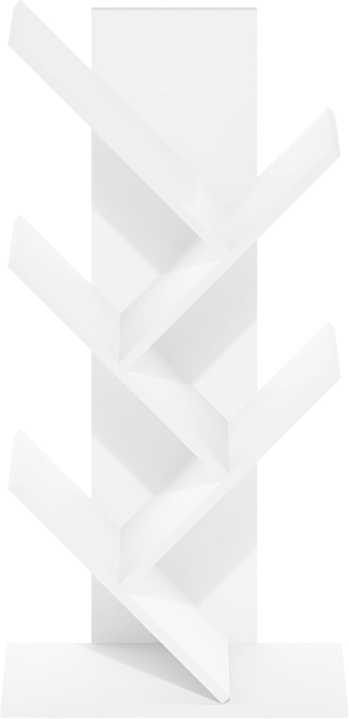 Furinno Tree Bookshelf 5-Tier Floor Standing Tree Bookcase, White-NeatNest