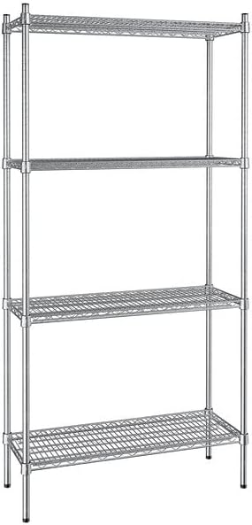 14" x 36" NSF Stainless Steel 4-Shelf Kit with 74" Posts, Heavy Duty Storage Shelving, Wire Shelving Kit, NSF Commercial Storage Rack Unit