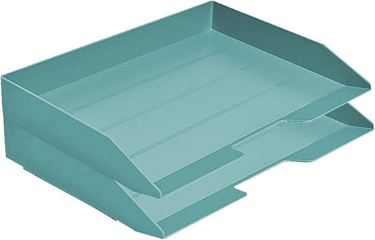Acrimet Stackable Letter Tray 2 Tier Side Load, Plastic, Desktop File Organizer (Solid Green Color)-NeatNest