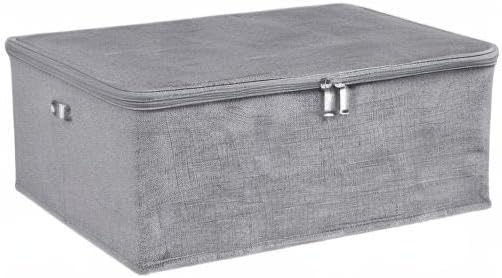 ANMINY 2PCS Storage Bins with Zipper Lids 13 Qt Lidded Fabric Storage Boxes Baskets Cubes with Handles Collapsible Washable Cotton Linen Closet Shelf Clothes Organizer Containers - Gray, Small-NeatNest