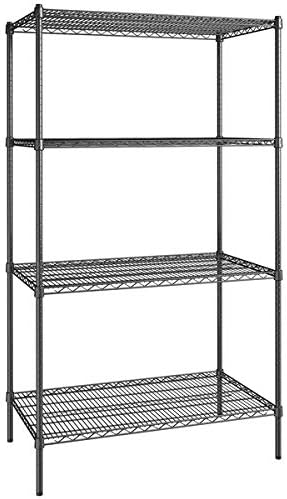 24" x 48" NSF Black Epoxy 4-Shelf Kit with 74" Posts, Heavy Duty Storage Shelving, Wire Shelving Kit, NSF Commercial Storage Rack Unit