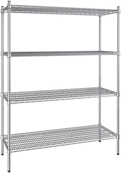 18" x 48" NSF Stainless Steel 4-Shelf Kit with 64" Posts, Heavy Duty Storage Shelving, Wire Shelving Kit, NSF Commercial Storage Rack Unit