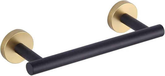GERZWY 9-Inch Bath Towel Bar Modern Round Style Bathroom Towel Bar SUS 304 Stainless Steel Wall Mount (Black & Gold) AG1101C23-BD