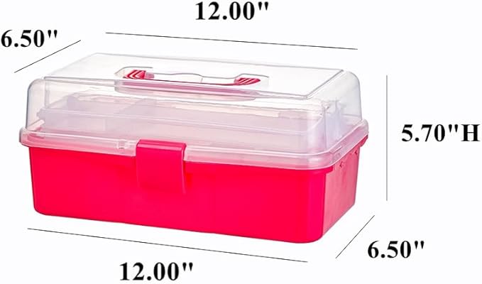 BangQiao 2-Tier Trays Clear Rose Red Plastic Storage Container Organizer Box, Multipurpose Portable Carrying Case with Latch Lock and Handle for Art, Craft, Sewing Supplies, First Aid, Makeup