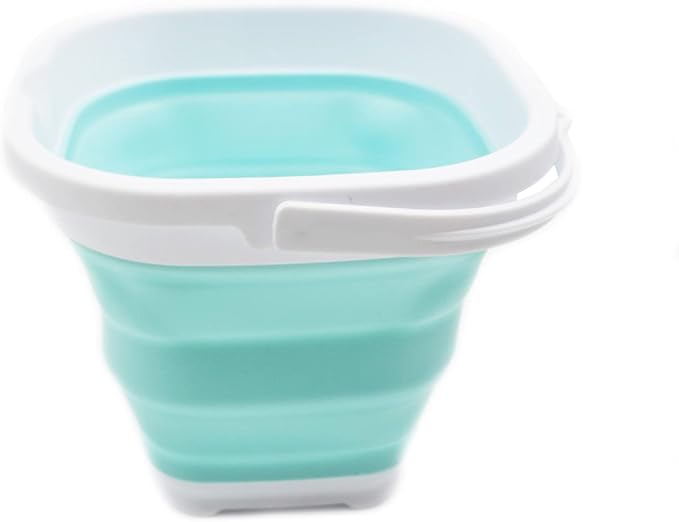 SAMMART 2.6L (0.68 Gallon) Super Mini Sqare Collapsible Plastic Bucket - Foldable Square Tub - Portable Fishing Water Pail - Space Saving Outdoor Waterpot (1, White/Lake Green)-NeatNest