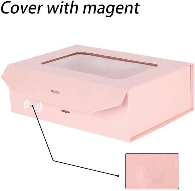 5 Pcs Pink Gift Box for Presents with Ribbon 10.8x7.5x3.5 Inches Clear Gift Box with Window Magnetic Closure Gift Boxes with Lids-NeatNest