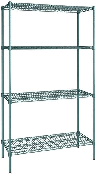 18" x 42" NSF Green Epoxy 4-Shelf Kit with 74" Posts, Heavy Duty Storage Shelving, Wire Shelving Kit, NSF Commercial Storage Rack Unit