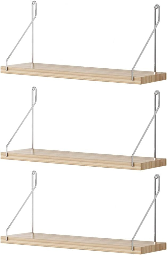 Dixiao 3Pcs Wall Mounted Floating Shelves, Modern Home Décor Wall Shelf Board for Kitchen, Bedroom, Bathroom,Living Room (Wood Color,40 * 15 * 1.5cm)-NeatNest