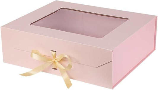 Extra Large Pink Gift Box for Presents with Ribbon 19x16x6 Inches Clear Gift Box with Window Magnetic Closure Gift Boxes with Lids-NeatNest