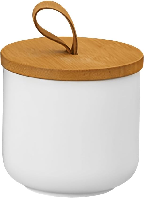 Ceramic Storage Jars, Modern Elegant Highly Polished Airtight Gorgeous Storage Canisters with Wooden Lid Small Food Stroage Jar for Kitchen Spice Tea Vanilla Sugar Coffee Beans (White trumpet)-NeatNest