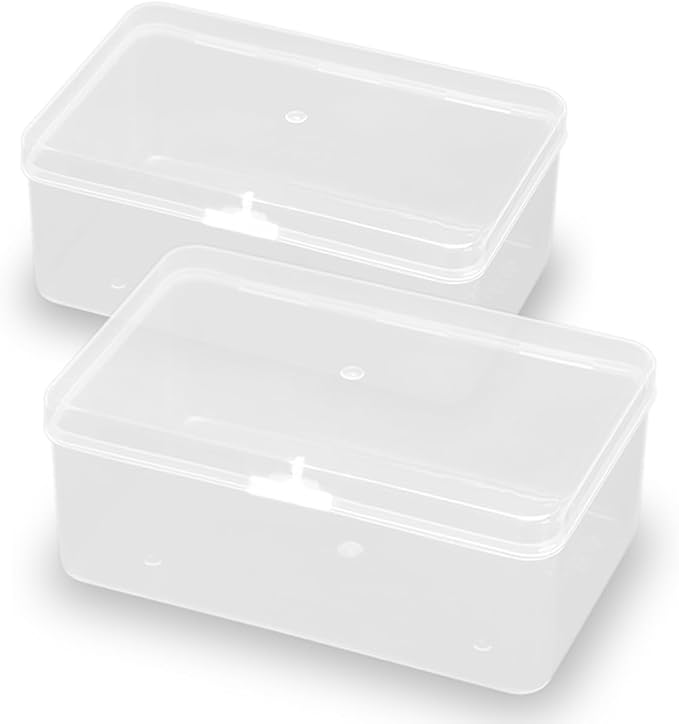 2 Packs Small Transparent Plastic Storage Case (6.69x4.06x2.76 in), Clear Rectangle Bead Organizer Case with Lids for Tiny Beads, Herbs, Pills or Small Items-NeatNest