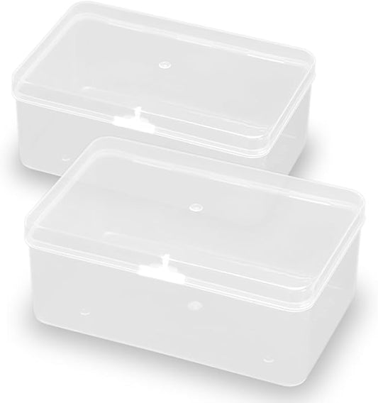 2 Packs Small Transparent Plastic Storage Case (6.69x4.06x2.76 in), Clear Rectangle Bead Organizer Case with Lids for Tiny Beads, Herbs, Pills or Small Items-NeatNest