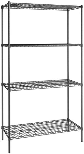 21" x 48" NSF Black Epoxy 4-Shelf Kit with 86" Posts, Heavy Duty Storage Shelving, Wire Shelving Kit, NSF Commercial Storage Rack Unit