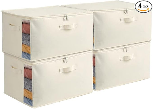 4 Pack Large Canvas Comforter Storage Bags Closet Organizer for Clothes Sweater Clothes Organizer with Dual Zipper Three Carrying Handles for Blanket Closet Storage Container-NeatNest