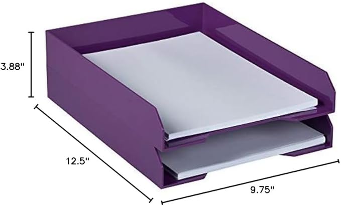 JAM PAPER Stackable Paper Trays - Purple - Desktop Document, Letter, & File Organizer Tray - 2/Pack-NeatNest