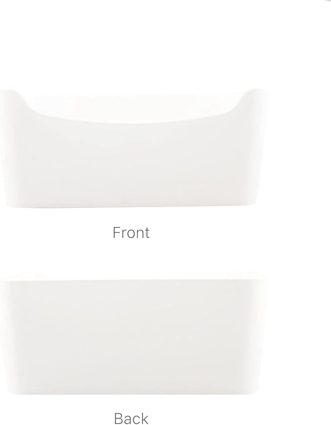6 Pcs White Plastic Storage Bins for Shelves, Closet Kitchen Storage Containers for Pantry Bathroom Office Organization Baskets, Cabinet Organizing Containers, (Classic White storage bins, 2 L + 4 M)