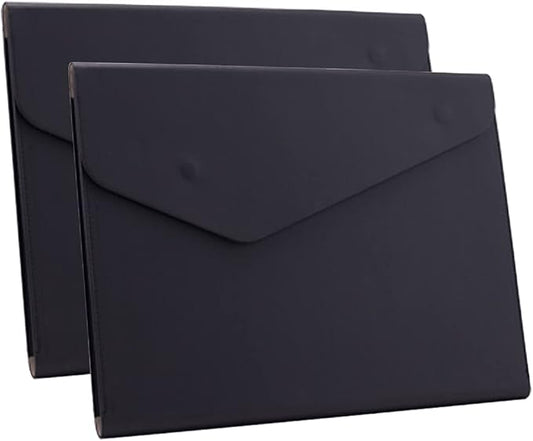 Enyuwlcm PU Leather A4 File Folder Document Holder Waterproof Portfolio Envelope Folder Case with Invisible Magnetic Closure 2 Packs (Black, A4-2Packs)