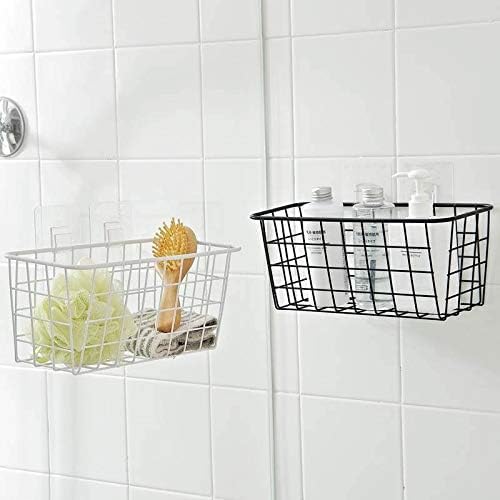 2 Set Hanging Wall Basket Organizer Over the Cabinet Door Wire Baskets for Organizing -No Drilling Adhesive Wall Storage Basket, Space-Saving Hanging Baskets for Organizing Wall Mount Storage,Black-NeatNest