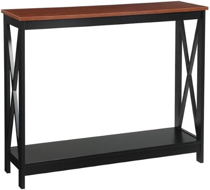 Convenience Concepts Oxford Console Table 39.5" - Farmhouse, Modern Narrow Sofa Display Accent with Storage Shelf for Transitional, Coastal Living Room, Entryway, or Hallway, Black/Cherry-NeatNest