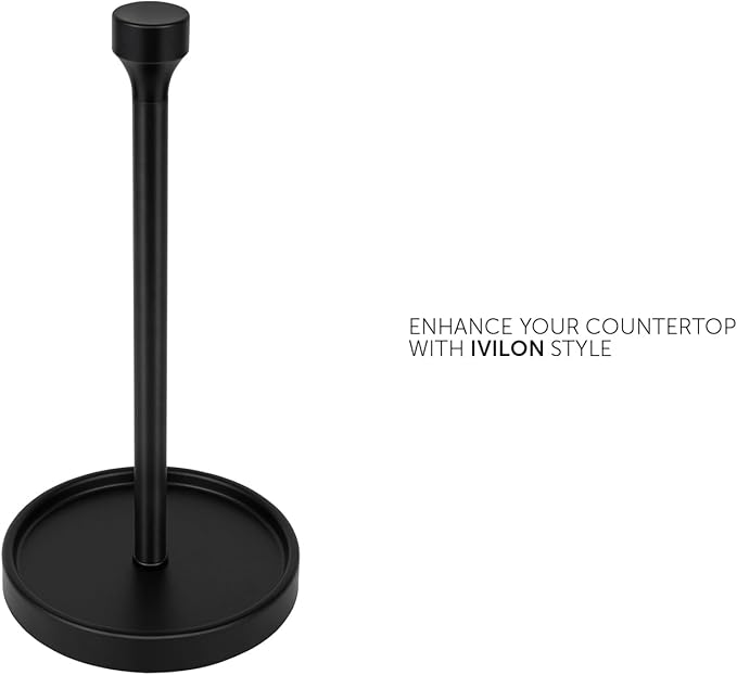 Ivilon Countertop Paper Towel Holder - Modern Bell End Minimalist Design - Fits All Paper Towel Roll Sizes - Color Black-NeatNest