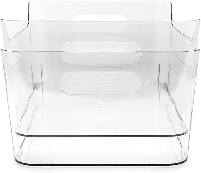 Isaac Jacobs 2-Pack Large Clear Storage Bins (13.5” x 10” x 6”) w/Handles, Plastic Box Set, Home, Office, Fridge, Freezer, Kitchen, Pantry Organization Container, BPA-Free/Food Safe (Large, 2 Pack)