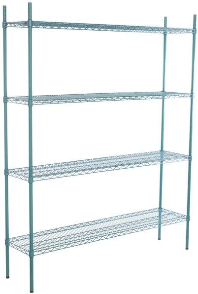 14" x 60" NSF Green Epoxy 4-Shelf Kit with 74" Posts, Heavy Duty Storage Shelving, Wire Shelving Kit, NSF Commercial Storage Rack Unit
