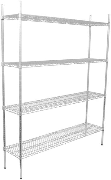 14" x 60" NSF Chrome 4-Shelf Kit with 74" Posts, Heavy Duty Storage Shelving, Wire Shelving Kit, NSF Commercial Storage Rack Unit