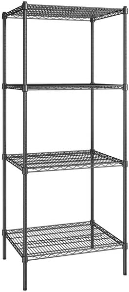 24" x 30" NSF Black Epoxy 4-Shelf Kit with 74" Posts, Heavy Duty Storage Shelving, Wire Shelving Kit, NSF Commercial Storage Rack Unit