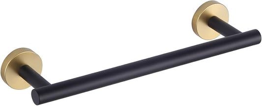 GERZWY 12-Inch Bathroom Towel Bar Modern Round Style SUS 304 Stainless Steel Bath Towel Bar Wall Mount (Black & Gold) AG1101C30.5-BD