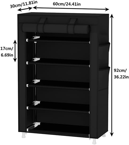 Calmootey 5 Tier Shoe Rack Organizer,Portable Shoe Shelf with Nonwoven Fabric Cover for Closet Hallway,Bedroom,Entryway,Black-NeatNest