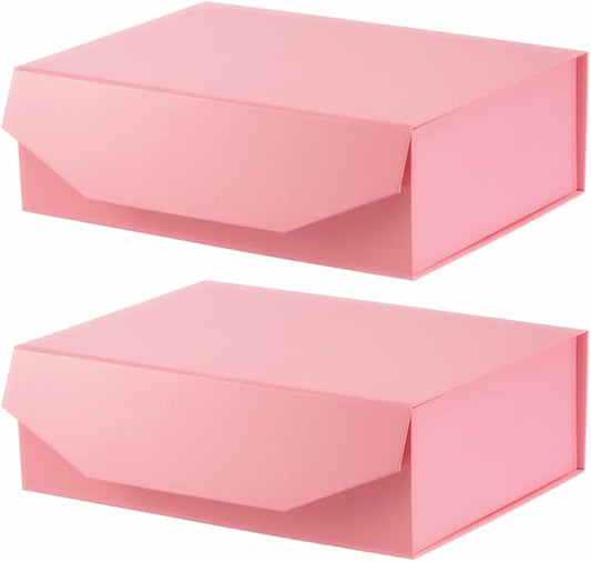 2 Pink Large Gift Boxes with Lid 13x9x4 Inches, Bridesmaid Proposal Boxes, Hard Collapsible Gift Box with Magnetic Closure, Groomsman Box Reusable Gift Box for Cloth (Glossy Pink)-NeatNest