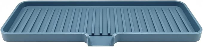 Happitasa Silicone Soap Dish Tray and Sponge Holder with Drain Chute | Bathroom and Kitchen Sink Organizer Caddy (Smoky Blue, 12"x4", 7.4 Ounces)-NeatNest