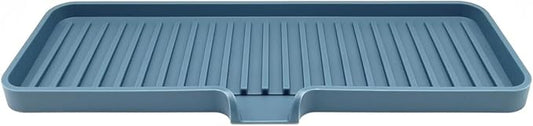Happitasa Silicone Soap Dish Tray and Sponge Holder with Drain Chute | Bathroom and Kitchen Sink Organizer Caddy (Smoky Blue, 12"x4", 7.4 Ounces)-NeatNest