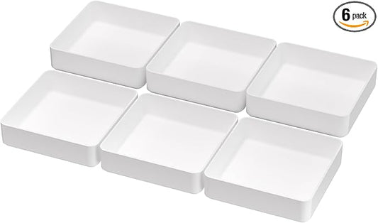CHANCETSUI White Stackable Drawer Organizer Trays: Square Plastic Drawer Dividers for Small Items and Shallow Space, Vanity, Junk Organization-NeatNest