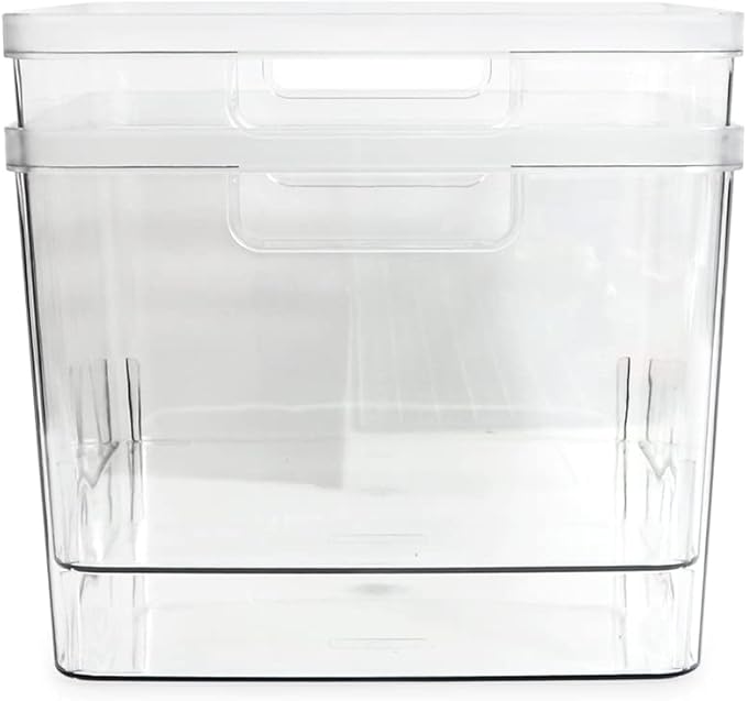 Isaac Jacobs 2-Pack Extra-Large Clear Storage Bins (11.5” L x 14” W x 9” H) w/Cutout Handles, Plastic Organizer for Home, for Kitchen, Fridge, Pantry, BPA Free, Food Safe (2-Pack, Extra-Large)