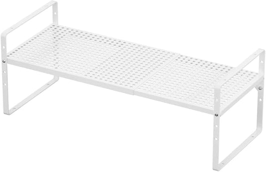 Expandable Counter Organizer Shelf (16.5'' to 27.2''), Countertop Organizer Kitchen Bathroom Pantry Cupboard Home Office for Cups, Dishes, Plates -White-NeatNest