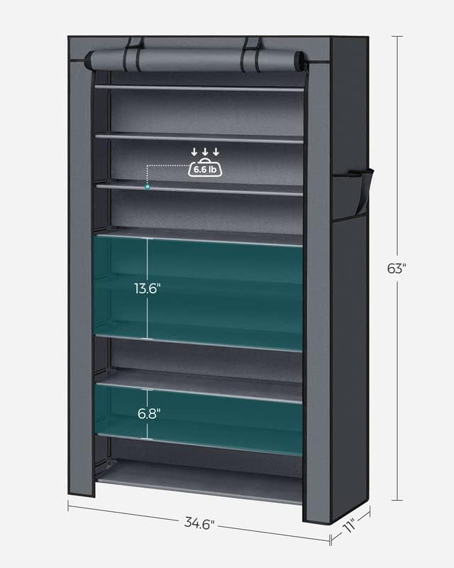 SONGMICS Shoe Rack with Non-Woven Fabric Cover, 9 Tier Storage Shelf for 40-50 Pairs of Shoes, Entryway, Suitable for Sneakers, High Heels, Flats, and Boots, Grey RXJ36G01-NeatNest