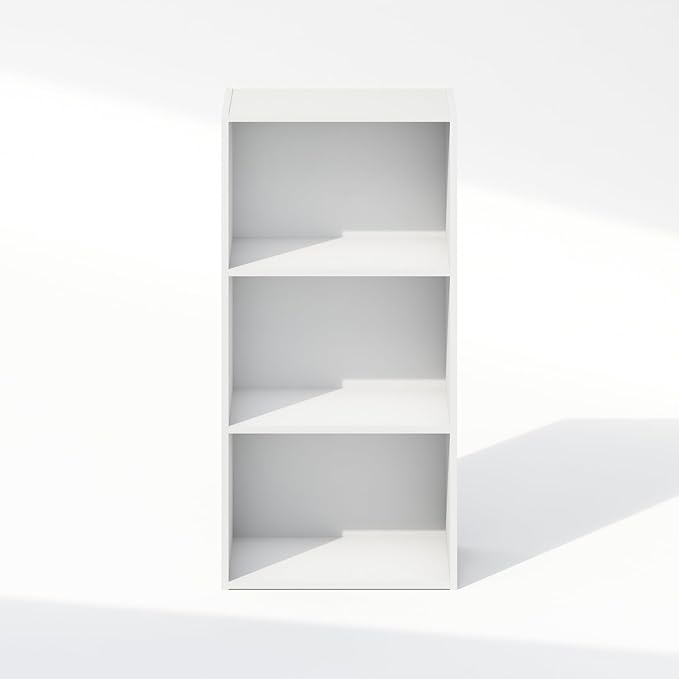 Furinno Reed 3-Tier Open Shelf Multipurpose Closet & Clothing Storage, Storage Organizer, White-NeatNest