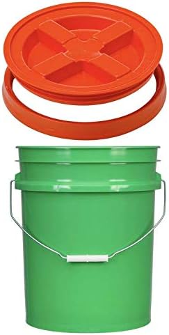 House Naturals Green 5 Gal Bucket with Gamma Orange Screw Lid - Food Grade BPA Free Pail