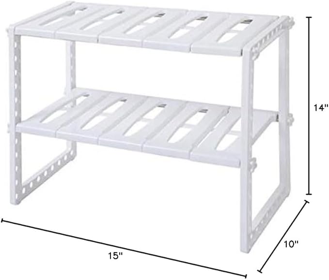 2 Tier Adjustable Storage Shelf Metal Storage Rack Wire Shelving Unit Storage Shelves Metal for Pantry Closet Kitchen Laundry (White)
