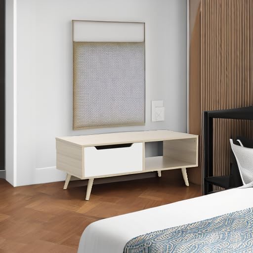 Cozy Castle Modern Wooden Coffee Table with Storage, Minimalist Hallway Mid Century Cocktail Table for Living Room Apartment Reception, Oak-NeatNest