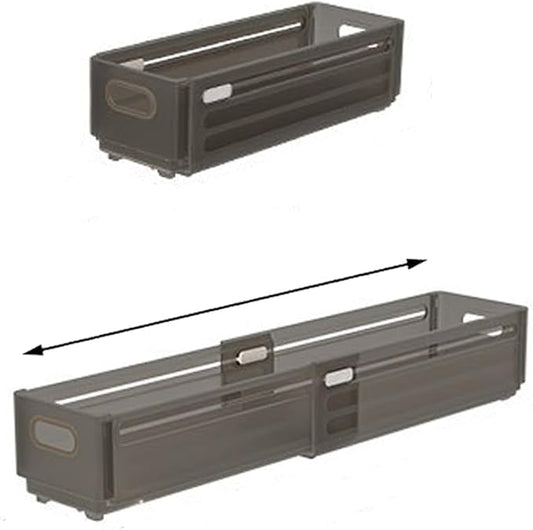 Foldable Storage Bins, Plastic Expandable Boxes for Organizing, Adjustable from 11-18.8" Drawer Organizers Separators Dividers for Bedroom Kitchen Utensils Tools Closet, Small Grey-NeatNest