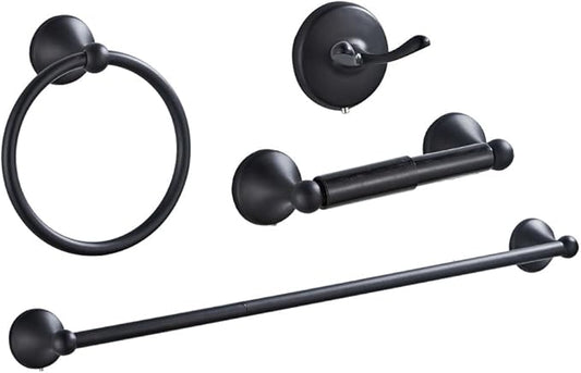 4 Piece Bathroom Accessory Set(Adjustable Towel Bar, Towel Ring, Toilet Paper Holder,Towel Hook), Wall Mounted Bathroom Hardware Accessories Set,Matte Black