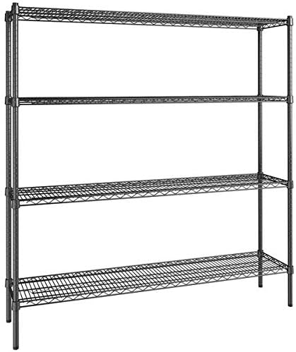 14" x 60" NSF Black Epoxy 4-Shelf Kit with 72" Posts, Commercial Storage Rack Unit, Heavy Duty Storage Shelving, Wire Shelving Kit, Adjustable Rack Strong Steel, Multipurpose Wire Shelf