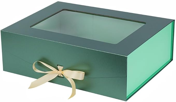 Green Extra Large Gift Box for Presents with Ribbon 16.5x13x5.3 Inches Clear Gift Box with Window Magnetic Closure Gift Boxes with Lids-NeatNest