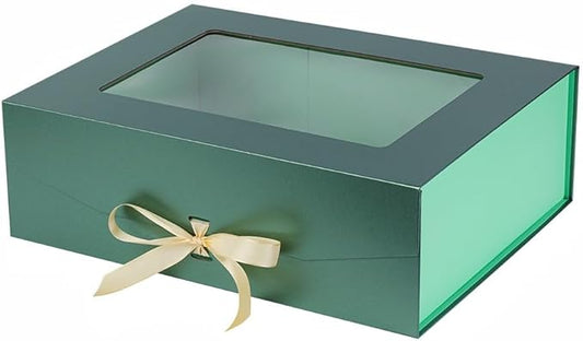 Green Extra Large Gift Box for Presents with Ribbon 16.5x13x5.3 Inches Clear Gift Box with Window Magnetic Closure Gift Boxes with Lids-NeatNest