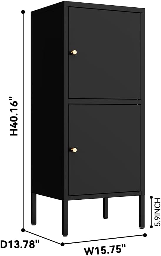 2 Doors Locker Metal Storage Cabinet (Small Cabinet, Black)